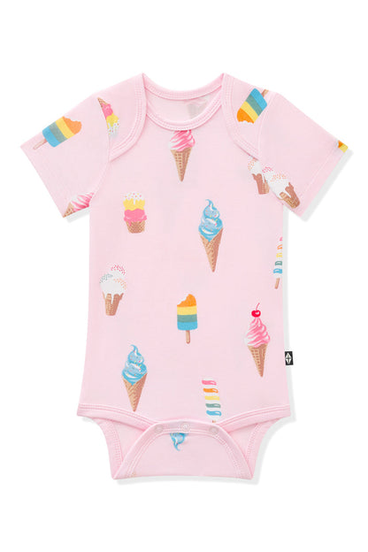 Pink Bodysuit with Ice Cream print on it on white background