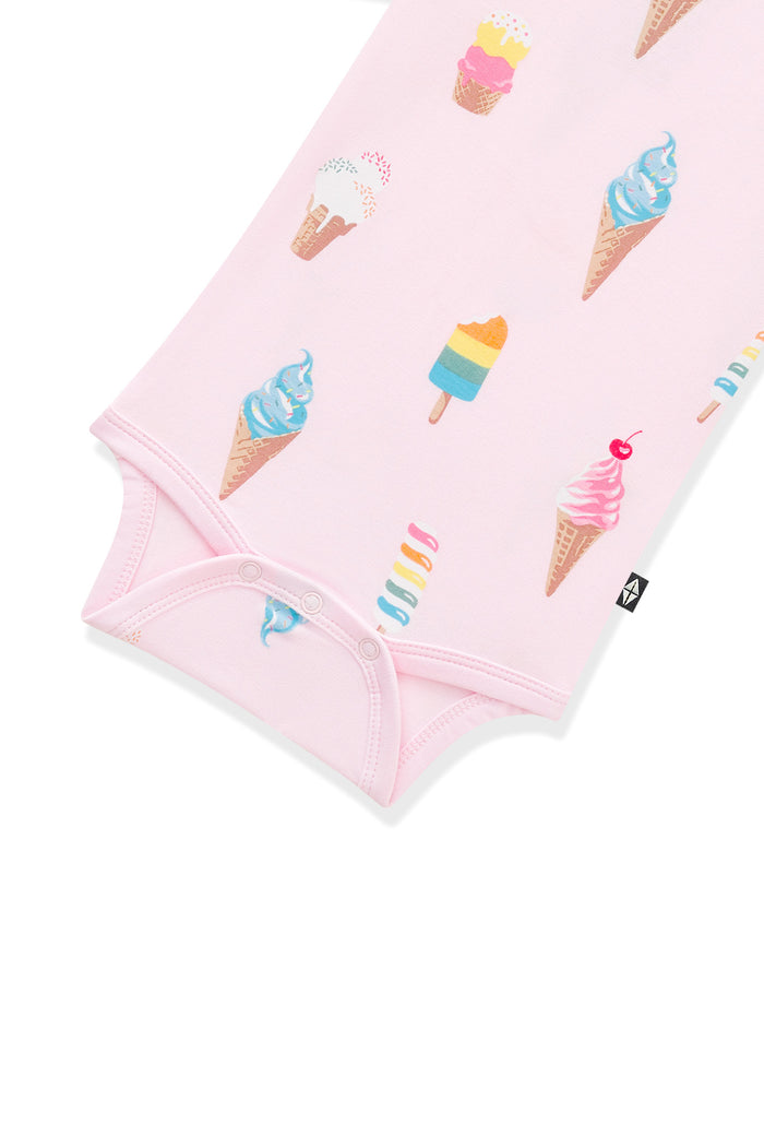 Bottom part of Pink Bodysuit with Ice Cream print on white background