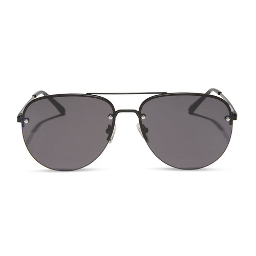 diff eyewear brooklyn aviator sunglasses with a black metal frame and grey lenses front view
