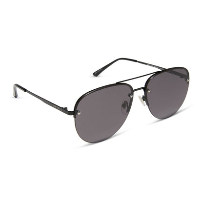 diff eyewear brooklyn aviator sunglasses with a black metal frame and grey lenses angled view