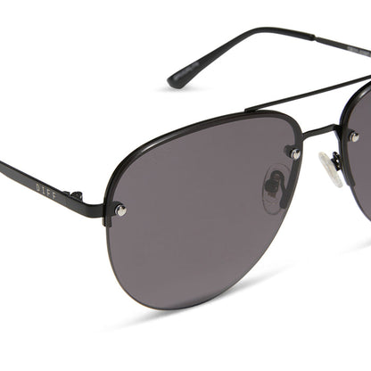 diff eyewear brooklyn aviator sunglasses with a black metal frame and grey lenses detailed view