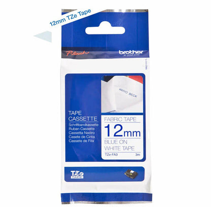 Brother 12mm Blue on White Genuine Fabric Tape Cassette - White | TZEFA3 (7652835459260)