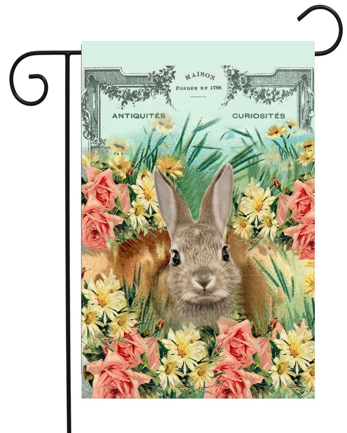 Bunny In Flowers Garden Flag
