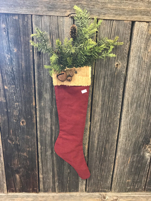 Burgundy Stocking w/ Rusty Bells