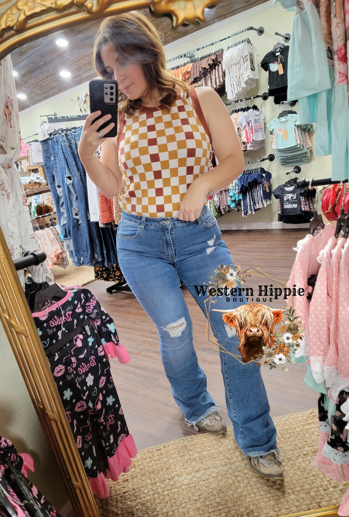 Checkered knit top
