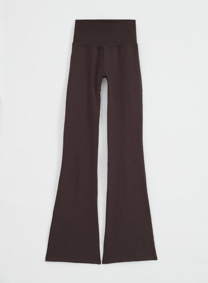 Chocolate aim'n Shape Seamless Flare Tights featuring a high ribbed waist and wide flared legs in a flatlay.