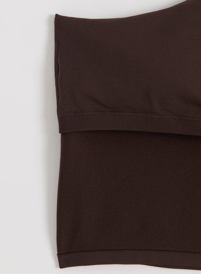 Close-up flatlay of the chocolate aim'n Shape Seamless One Shoulder Bralette showing ribbed texture.