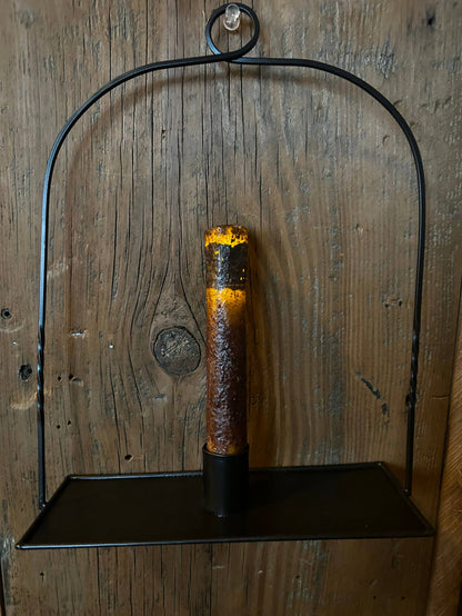 Colonial Primitive Black Wrought Iron Hanging Candle Pan