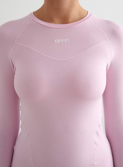 Cotton Candy pink Soft Basic Long Sleeve by aim'n featuring a round neck and small white logo on the chest.