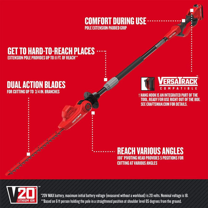 CRAFTSMAN CMCPHT818D1 20V MAX* Pole Cordless Hedge Trimmer, 18-Inch - Refurbished with Full Manufacturer Warranty