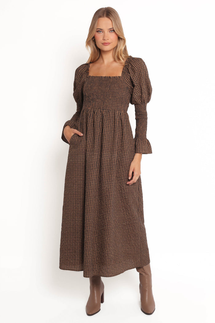 Petal and Pup USA DRESSES Cyrena Maxi Dress - Brown Check