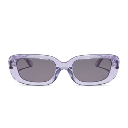 diff eyewear daphne ii low profile square sunglasses with a lilac crystal purple acetate frame and grey lenses front view