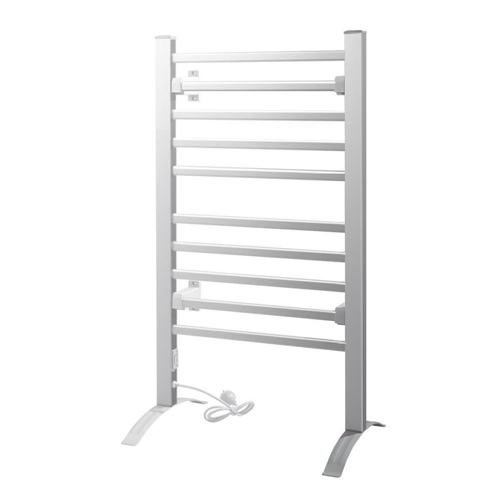 Devanti Heated Towel Rail Rack Bathroom Aluminum Electric Rails Warmer Clothes 10 Rungs Silver