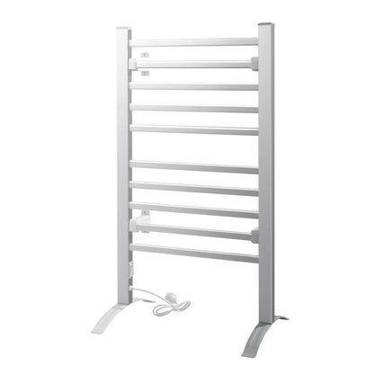 Devanti Heated Towel Rail Rack Bathroom Aluminum Electric Rails Warmer Clothes 10 Rungs Silver