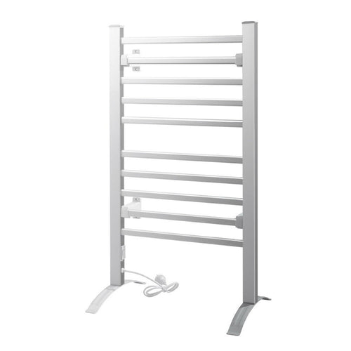Devanti Heated Towel Rail Rack Bathroom Aluminum Electric Rails Warmer Clothes 10 Rungs Silver