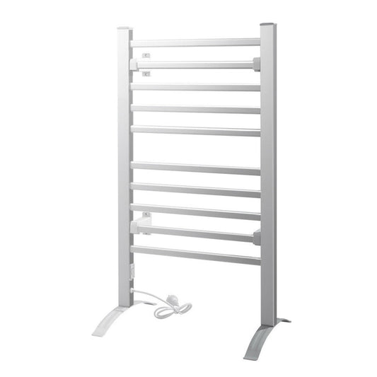 Devanti Heated Towel Rail Rack Bathroom Aluminum Electric Rails Warmer Clothes 10 Rungs Silver