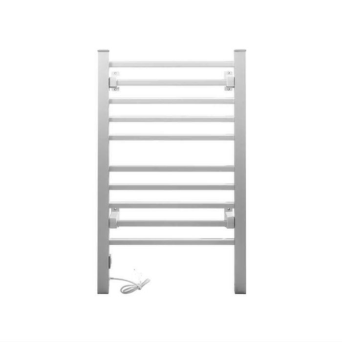 Devanti Heated Towel Rail Rack Bathroom Aluminum Electric Rails Warmer Clothes 10 Rungs Silver