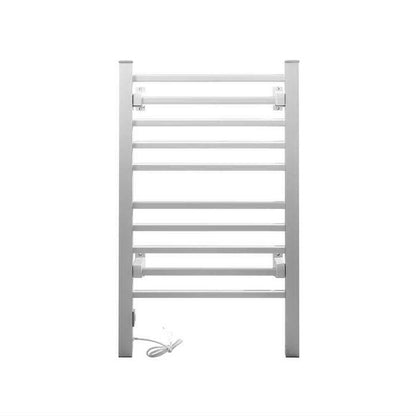 Devanti Heated Towel Rail Rack Bathroom Aluminum Electric Rails Warmer Clothes 10 Rungs Silver