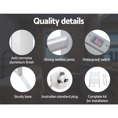 Devanti Heated Towel Rail Rack Bathroom Aluminum Electric Rails Warmer Clothes 10 Rungs Silver