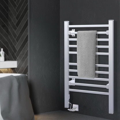 Devanti Heated Towel Rail Rack Bathroom Aluminum Electric Rails Warmer Clothes 10 Rungs Silver