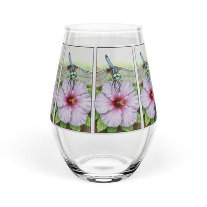 Dragonfly Hibiscus - Stemless Wine Glass, 11.75oz