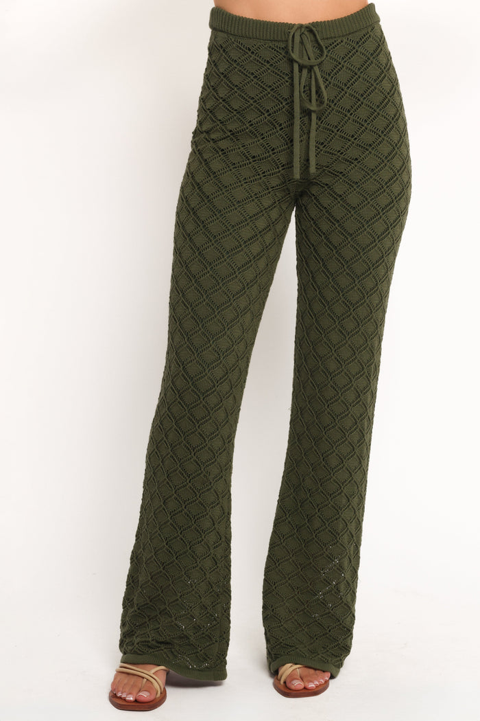 Petal and Pup USA BOTTOMS Fefe Textured Knit Pants - Olive