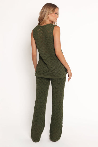 Petal and Pup USA BOTTOMS Fefe Textured Knit Pants - Olive