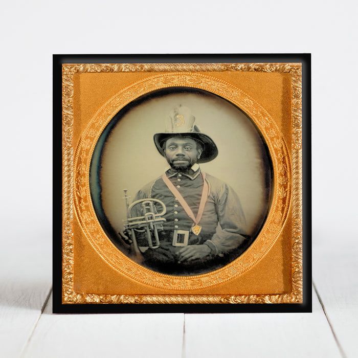 Fireman in Uniform with Brass Musical Instrument c.1855