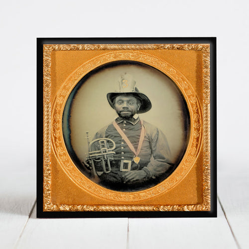Fireman in Uniform with Brass Musical Instrument c.1855