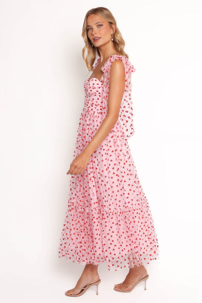 Petal and Pup USA DRESSES Floret Midi Dress - Red Hearts