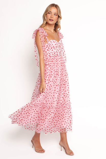 Petal and Pup USA DRESSES Floret Midi Dress - Red Hearts