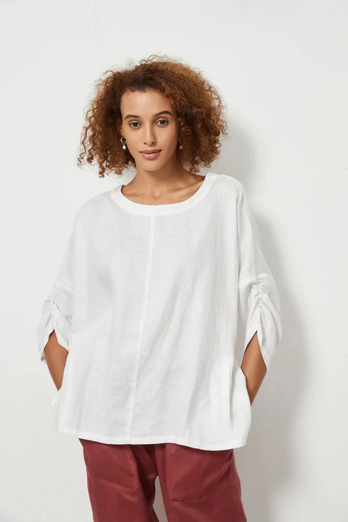 Foil 2584 White Elastic Gather Top Front | Dotique
