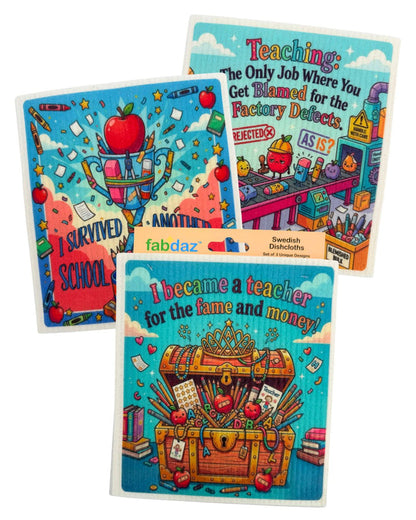 Funny Teacher Sayings - Set of 3 - Swedish Dishcloths - Wholesale