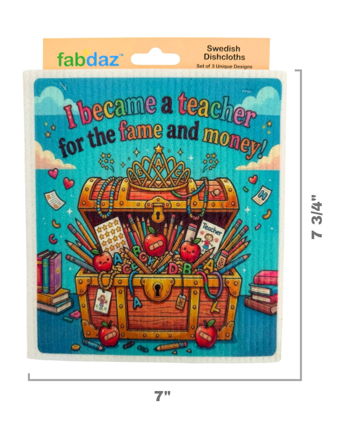 Funny Teacher Sayings - Set of 3 - Swedish Dishcloths - Wholesale