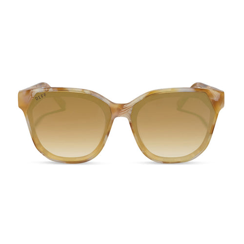 diff eyewear gia oversized square sunglasses with a gilded tortoise acetate frame and brown gradient with light gold flash lenses front view