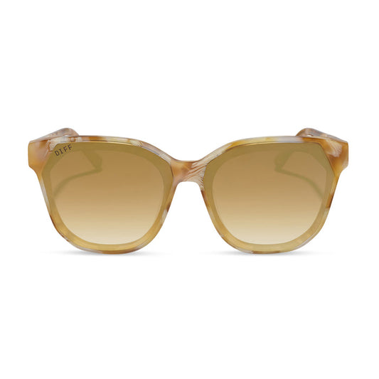 diff eyewear gia oversized square sunglasses with a gilded tortoise acetate frame and brown gradient with light gold flash lenses front view