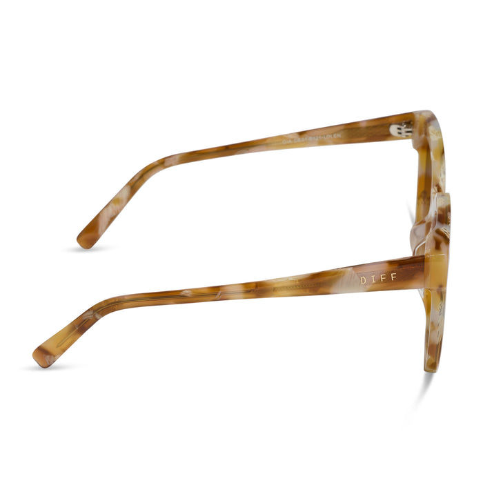 diff eyewear gia oversized square sunglasses with a gilded tortoise acetate frame and brown gradient with light gold flash lenses side view