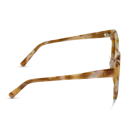 diff eyewear gia oversized square sunglasses with a gilded tortoise acetate frame and brown gradient with light gold flash lenses side view
