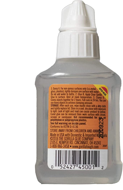 Gorilla Clear Glue, 1.75 ounce Bottle, Clear (Pack of 1) Compatible Material	Wood, Foam, Glass, Ceramic, Metal, Stone - 4500102 MEGA