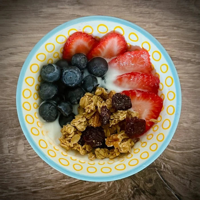 Bourbon Pecan Granola with berrie and yogurt