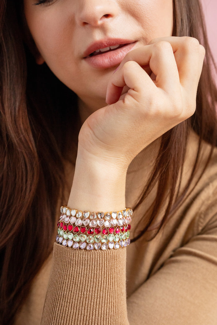 Green Crystal Heart Stretch Bracelet