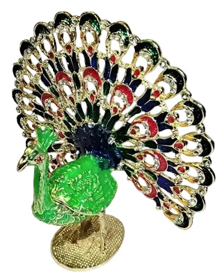 Green Peacock with upright feathers - Bejeweled Trinket Box TRNK-6078