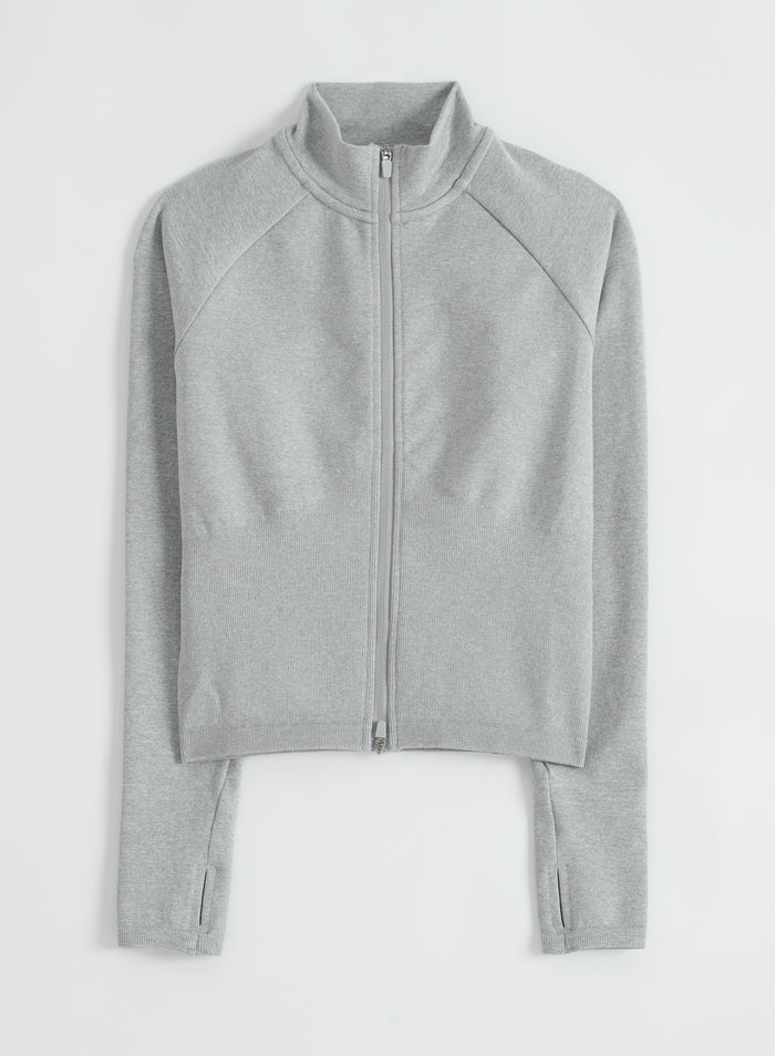 Grey Melange Shape Seamless Zip Jacket