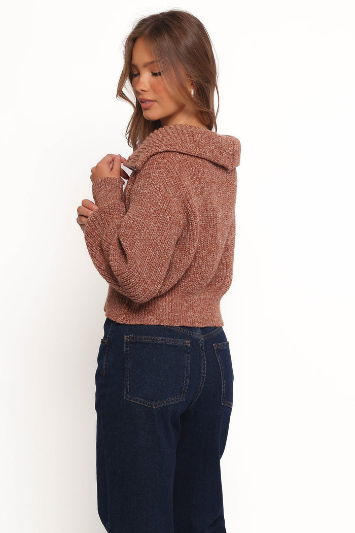 KNITWEAR Hallow Collar Quarter Zip Sweater - Brown