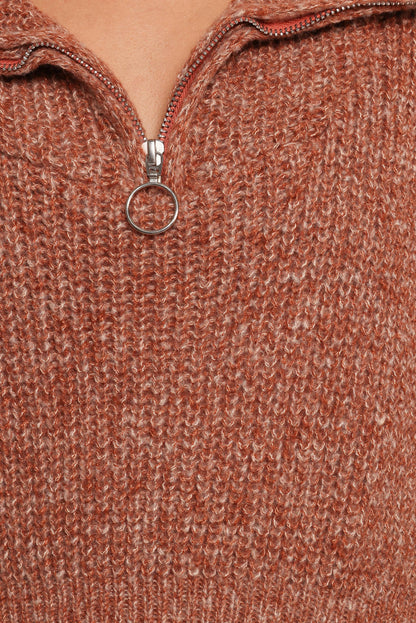KNITWEAR Hallow Collar Quarter Zip Sweater - Brown