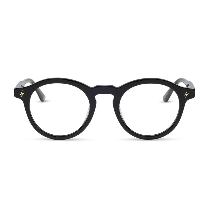 diff eyewear x harry potter birthday round prescription glasses with a black acetate frame front view