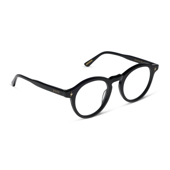 diff eyewear x harry potter birthday round prescription glasses with a black acetate frame angled view