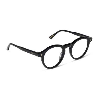 diff eyewear x harry potter birthday round prescription glasses with a black acetate frame angled view