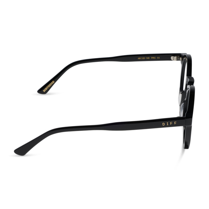 diff eyewear x harry potter birthday round prescription glasses with a black acetate frame side view