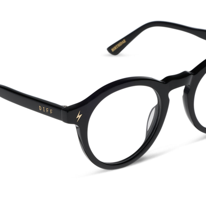 diff eyewear x harry potter birthday round prescription glasses with a black acetate frame detailed view